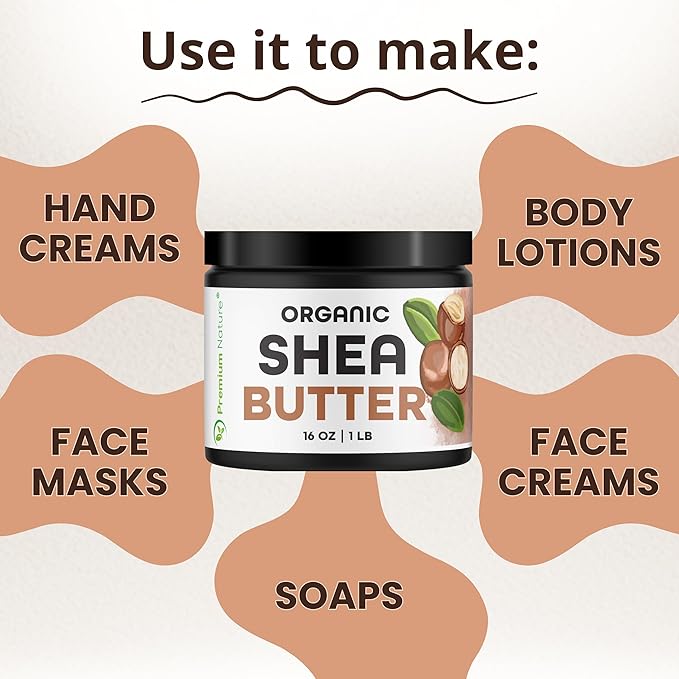 Pure Shea Butter Raw Organic for Skin Pure Virgin Unrefined Body Lotion Stretch Mark Skin Care Scar Cream Organic Shea Butter Raw Unrefined African Shae Manteca de Karite Organica Pura 1 LB, 16 oz