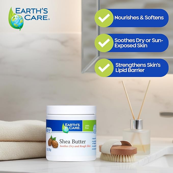 Earth's Care Shea Butter - 100% Pure Natural African Shea Butter for Body, Hair and DIY Projects 6 OZ
