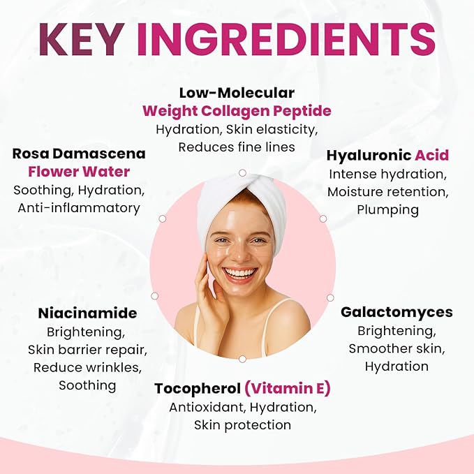 Overnight Collagen Face Mask, Hydrogel & Low Molecular Deep Collagen Mask, Glass Skin Face Mask, Collagen Mask Overnight + Firming & Elasticity, Hydrating Face Masks 34g*4ea, Face Masks Skincare Pack