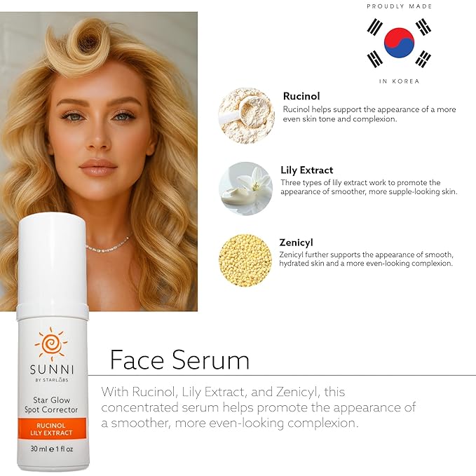 StarLabs Beauty Facial Serum with Rucinol, Lily Extracts, and Zenicyl - Korean Face Serum for Smooth, Even-Looking Skin - Cruelty Free - 1 oz