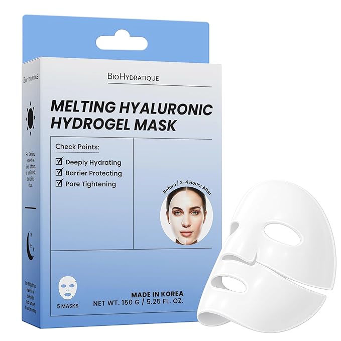 Melting Hydrogel Face Mask with Hyaluronic Acid – Deep Hydration & Pore Tightening, Glass Skin Look – Dermatologist Tested, Anti Aging Korean Skin Care, Vegan, Clean Beauty – Pack of 5