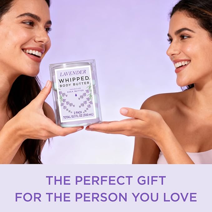 Princess Belle Lavender Whipped Shea Body Butter, Body Moisturizer for Dry Skin, Smell Good, Lavender Gifts for Women-2 Pack (3.4floz + 6.8 floz)