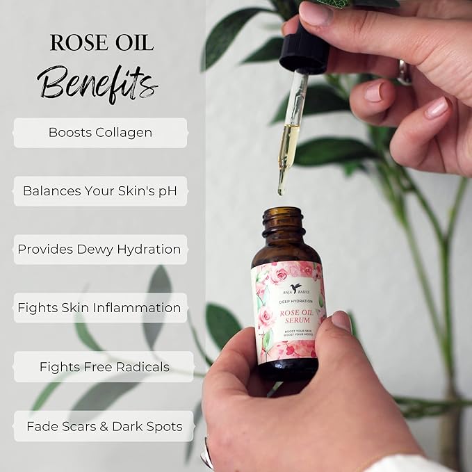 Baja Basics Rose Oil for Face, Rose Essential Oil, Face Serum for Skin, Hair and Nails, Unrefined Moisturizer, Hydrating Skincare Product 1 oz