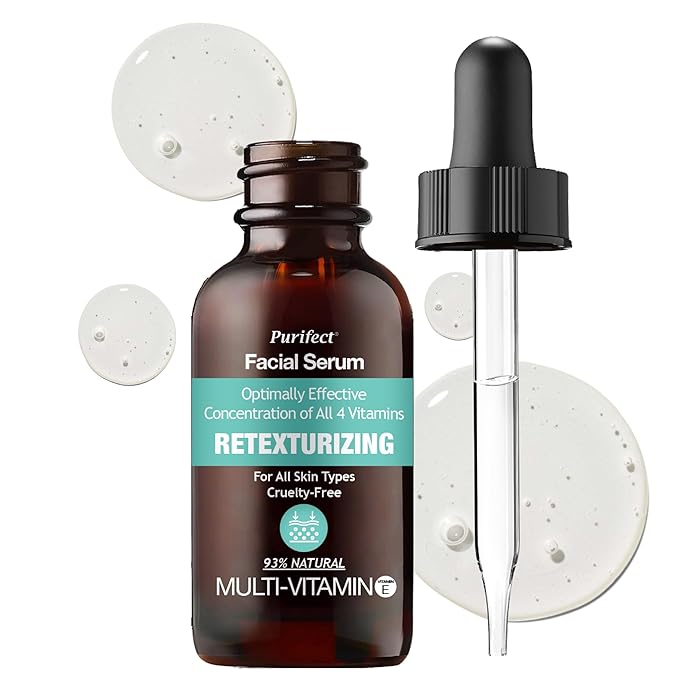Purifect Retexturizing Multi-Vitamin Facial Serum with Vitamin C, E, B & K - Hydrating & Brightening Face Serum for All Skin Types, Supports Skin Barrier, Moisturizing, Vegan, Cruelty Free - 1 fl oz