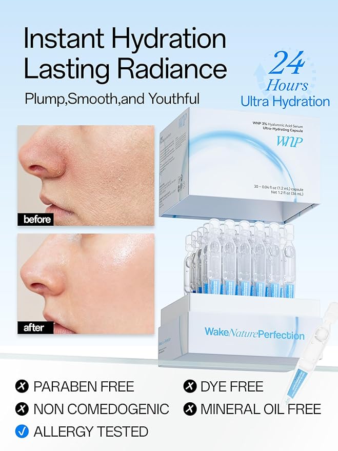 WNP Hyaluronic Acid Serum 3% for Face with 4D Multi-Layer Hydration | Ultra Hydrating Anti-Aging Serum | Moisturizer for Dry & Sensitive Skin | Pre-Makeup Skincare | Single-Use Vials 100PCS