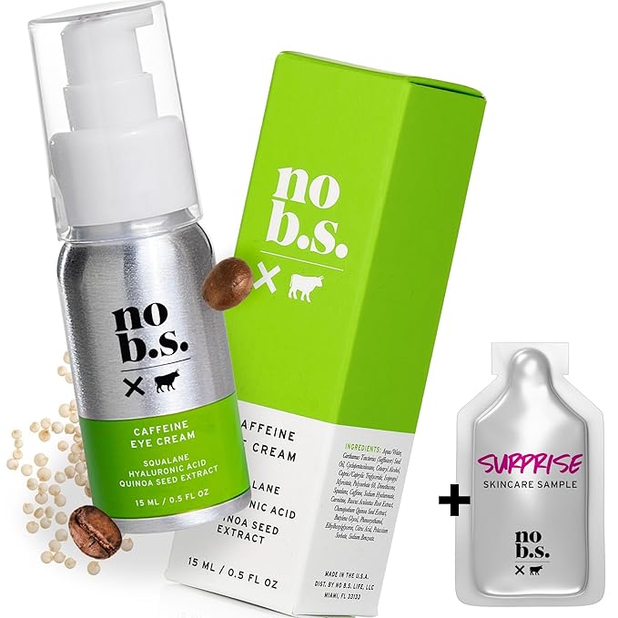 No Bad Stuff - Caffeine Eye Cream with Pure Hyaluronic Acid & Plant Based Squalane Oil, Under Eye Cream for Dark Circles & Puffiness, Gluten Free, Vegan, Travel Size, 0.5 FL Oz