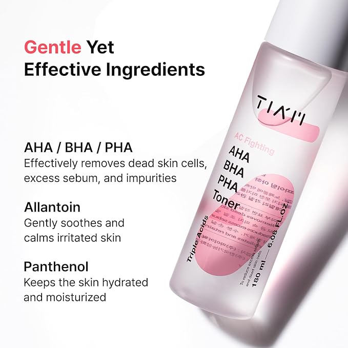 TIAM AC Fighting AHA BHA PHA Toner, 6.08 fl oz, Gentle Exfoliating Toner for Pore Care & Skin Texture with Panthenol, Suitable for All Skin Types, Korean Skin Care