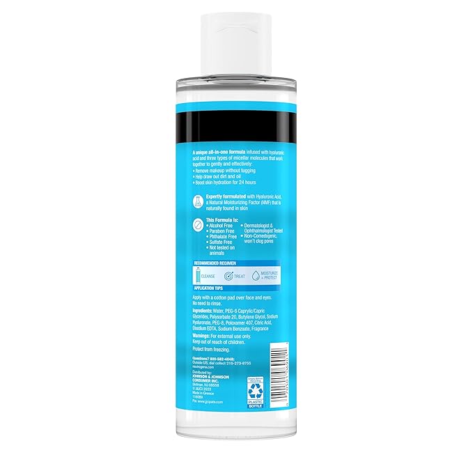 Neutrogena Hydro Boost Micellar Water with Hyaluronic Acid,Micellar Cleansing Water for Sensitive Skin,Removes Makeup,Dirt & Oil,Alcohol-Free,13.5 fl oz,(Pack of 2)