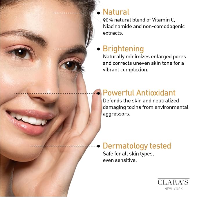 CLARA'S NEW YORK Natural Glowing Facial Serum Duo (Natural 100% Rosehip Oil serum 30ml & Natural 94% Vitamin C Face Serum 30ml) with Niacinamide and Hyaluronic Acid, Vitamin E Made in USA