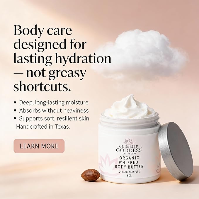 GLIMMER GODDESS Organic Whipped Body Butter (Sandalwood & Vanilla Bean) 8 oz