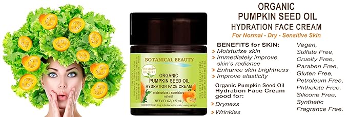 Botanical Beauty PUMPKIN SEED OIL Hydration Face Cream for NORMAL, DRY, SENSITIVE SKIN 2 Fl. oz - 60 ml Hydrating, Moisturizing, Nourishing, Smoothening, Softening