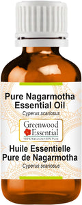 Greenwood Essential Nagarmotha Essential Oil (Cyperus scariosus) Pure | Non-Sticky | Non-Greasy | Lightweight | Men & Women | All Skin Types | Steam Distilled 10ml (0.33 oz)