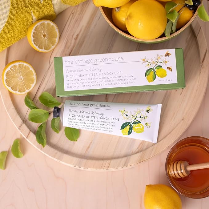 The Cottage Greenhouse Lemon Blooms & Honey Handcreme, 4 oz., Hand Lotion for Women, Hand Cream for Dry Cracked Hands, Moisturizing Hand Cream, Shea Butter Lotion, Paraben Free and Vegan