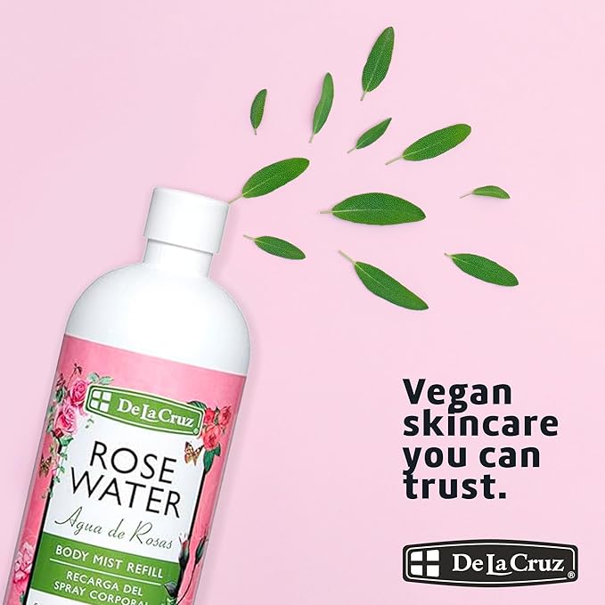 De La Cruz Pure Rose Water Body Mist,Rosewater Spray for Face, Skin & Hair, Rose Toner & Rose Water for Hair Alcohol Free, Paraben Free 16 fl oz (1 Bottle)