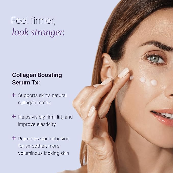 Sum Of All Collagen Boosting Serum Tx for Face with Vegan Peptides, Hydrating, Skin Tightening and Firming, Fragrance-Free, Menopause Skincare for Women, 1.0 fl oz