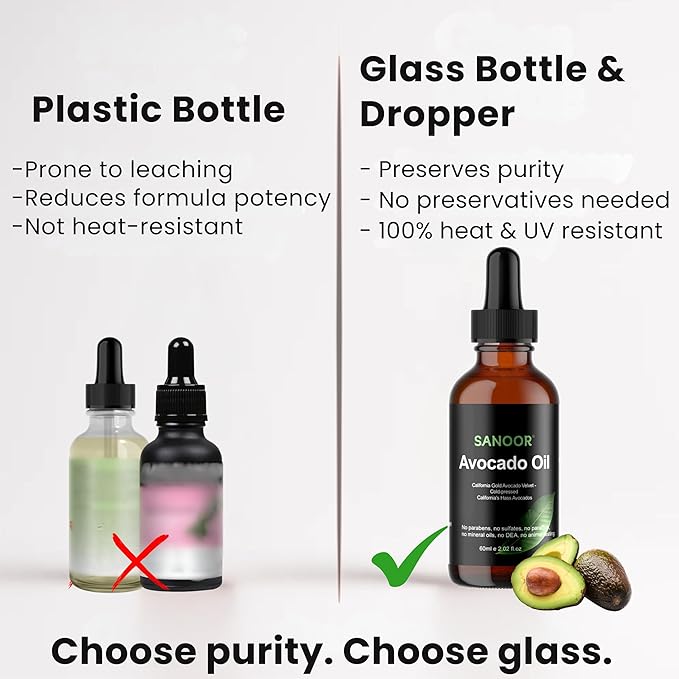 SANOOR California Gold Avocado Oil - 100% Pure & Cold-Pressed - Premium Grade for Hair & Skin with Nutrient-Rich Hair Butter - 2.02oz (60ml)