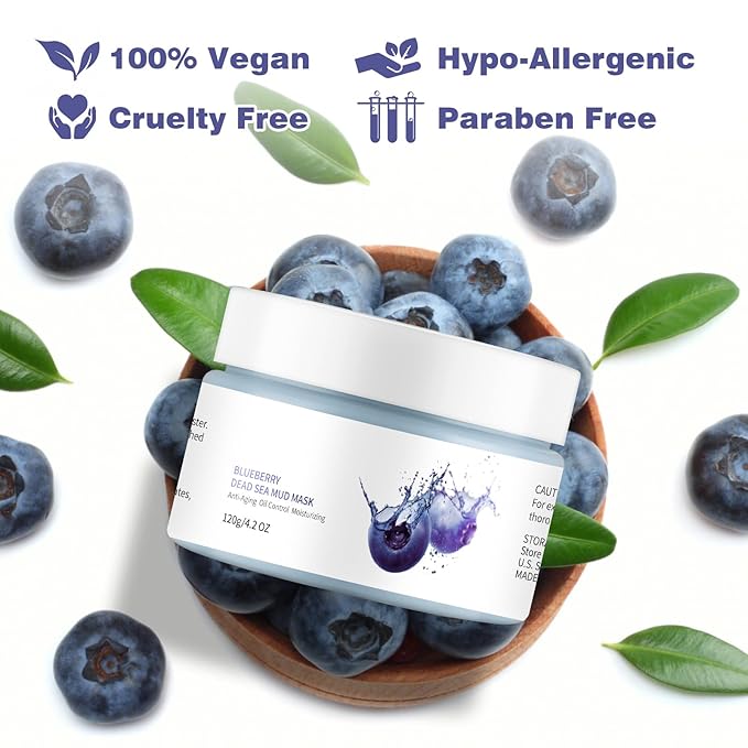 Clay Mud Face Mask for Women,Blueberry Dead Sea Mud Facial Mask Skincare,Deeping Cleansing,Oil Control,Hydrating Face Cleaning Clay Masks for All Skin Types (4.2OZ)