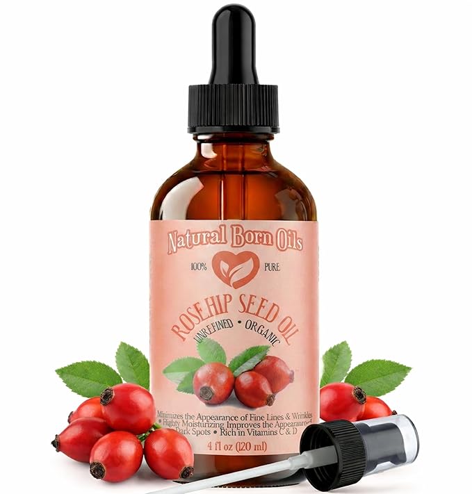 SALE! 4oz Rosehip Seed Oil, 100% Pure and Natural, Cold-Pressed, Unrefined, Organic Moisturizer for Skin and Hair - Includes Pump & Dropper