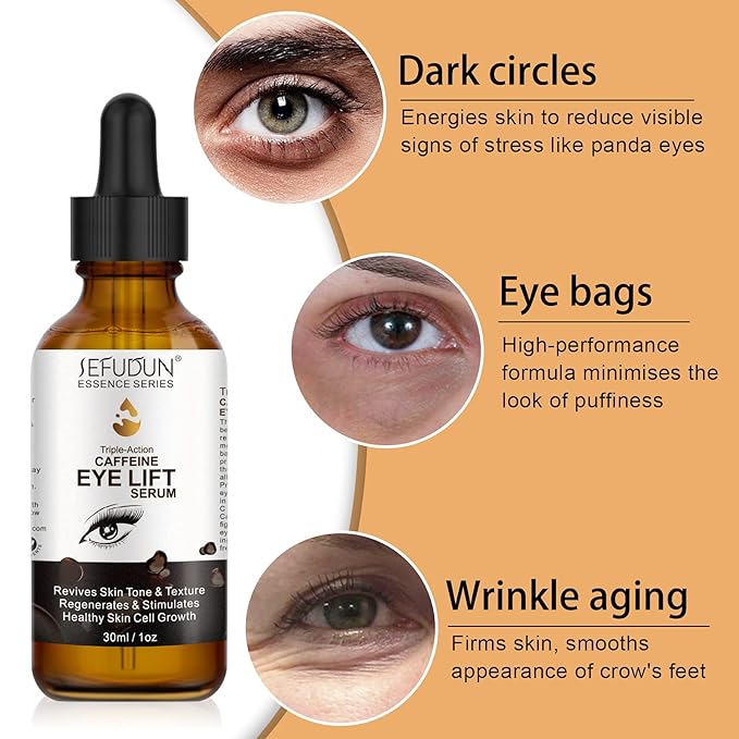Caffeine Eye Serum, Lift Serum with Vitamin C, Hyaluronic Acid, Reduces Puffiness, Dark Circles, Under Eye Bags 1 oz