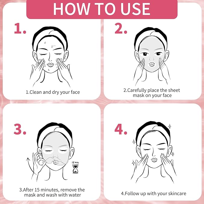 Face Masks Skincare, Pack of 5 Sheet Masks, Hydrating Facial Mask for All Skin Types, Long-lasting Moisturizing, Soothing, Cherry Blossom