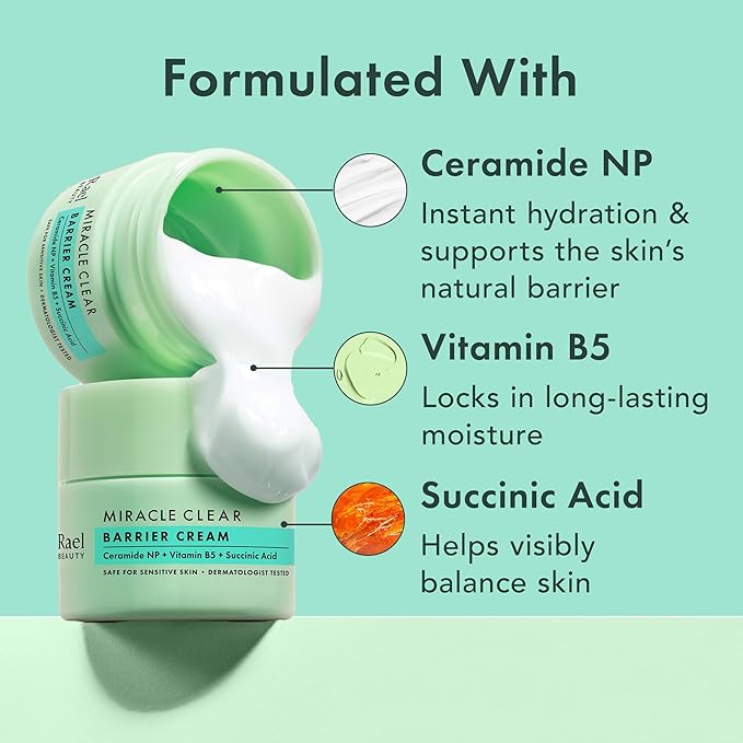 Rael Face Moisturizer, Miracle Clear Barrier Cream – Lightweight Moisturizer with Succinic Acid and Vitamin B5, Hydration, Korean Skin Care (1.8 oz)