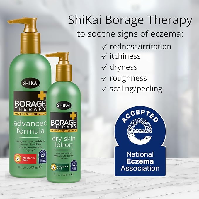 ShiKai Borage Therapy Dry Skin Lotion Moisturizer (16oz, Pack of 2) Unscented Skincare | Hydrating Lotion for Eczema, Dry Hands & Body | With Oatmeal, Shea
