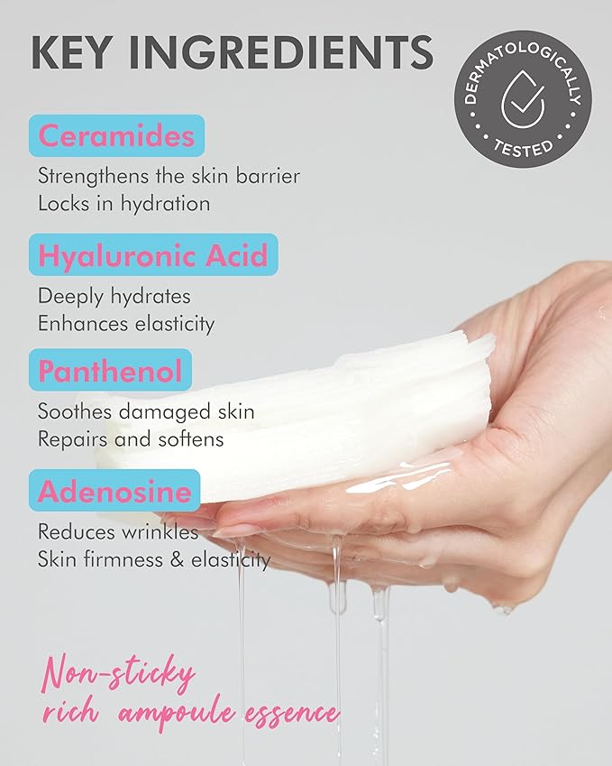 DERMAL Seoul Face Ceramide 5-Min Quick Sheet Mask 36 Count Bulk, Korean Morning Hydrating Pull-Out Dispenser with Tweezers, Skin Barrier Support Face Mask for Makeup Prep, Panthenol Vegan Tencel