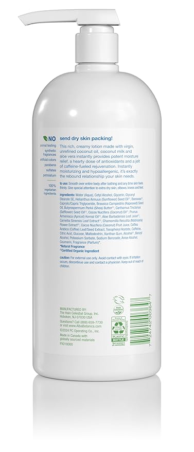 Alba Botanica Daily Moisturizing Lotion,Dry to Very Dry Skin,with Shea Butter and Coconut Oil,32 Oz (Packaging May Vary),(Pack of 2)