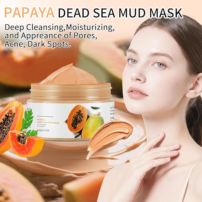 Clay Mud Face Mask for Women,Papaya Dead Sea Mud Facial Mask Skincare,Deeping Cleansing,Oil Control,Hydrating Face Cleaning Clay Masks for All Skin Types (4.2OZ)