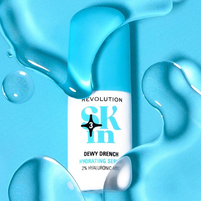 Revolution Skin, Dewy Drench 2% Hyaluronic Acid Hydrating Face Serum, Lightweight Formula & Plumps Skin, Vegan & Cruelty-Free, 1.01 fl oz