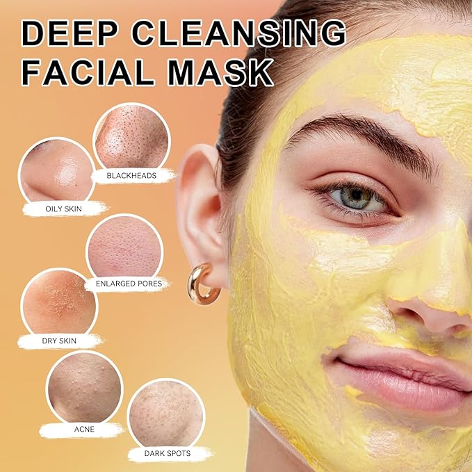 TJE Turmeric Face Mask with Vitamin C, Turmeric Vitamin C Clay Mask for Dark Spots, Dull Skin, Cleansing Pores & Blackheads, Moisturizing & Improve Uneven Skin Tone