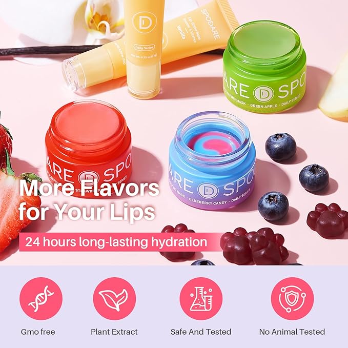 SPODARE Blueberry Lip Mask Overnight, Swirl Lip Sleeping Mask for Dry Cracked Lips Care, Dual-Color Lips Balm for Nourishing and Softening Lips and Reduce Fine Lines