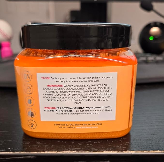 Grapefruit & Mango Sugar Scrub - Exfoliating & Hydrating Body Scrub With Shea Butter & Vitmain C to Help Brighten & Soften Skin for a Radiant Glow, Body Care Exfoliator & Cleanser, 21oz