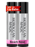 Moroccan Magic Beach Rose SPF 15 Lip Balm - Rose Vanilla | Argan Oil & Essential Oils | Family Owned | Cruelty Free | 2 Pack