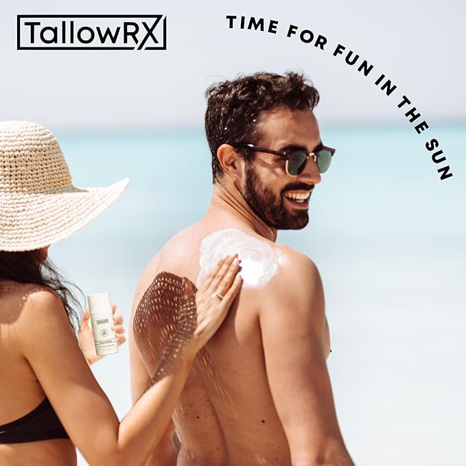 Tallow Sunscreen SPF 50 with Non Nano Zinc Oxide – Natural Mineral Sun Protection with Red Raspberry, Coconut Oil & Vit E – Reef Safe, Non Toxic & Moisturizing Sunblock for Face & Body – 3.4 oz