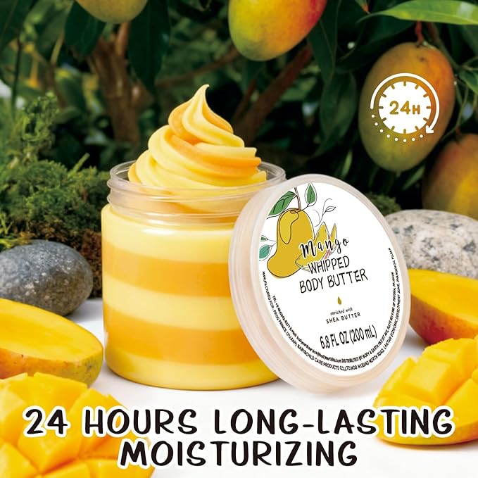 Mango Whipped Body Butter, Shea Body Butter for Women Dry Skin, Natural Mango Lotion for Body Moisturizer-Deep Moisturizing and Softening-6.8 floz(200ml)
