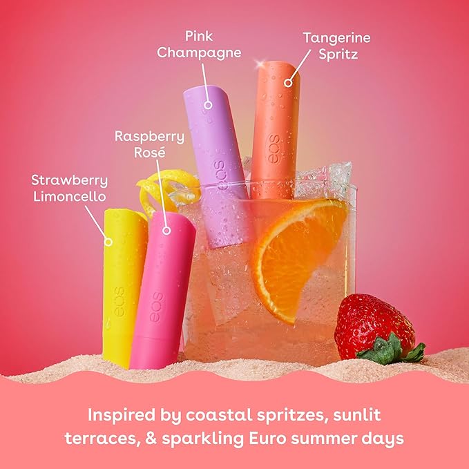 eos Limited Edition Lip Balm Variety Pack, Seaside Spritz - Moisturizing, Hydrating Lip Balm, For Dry Lips, Shea Butter, Gift Set, Cruelty-Free, 0.14 oz, 4-Pack