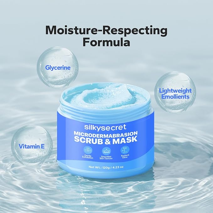 SilkySecret Face Exfoliator (4.23 Oz), Face Scrub, Microdermabrasion Facial Scrub Exfoliator with Natural Pumice, Peptides & Botanical Extracts, Facial Exfoliator for Smooth and Refreshed Skin