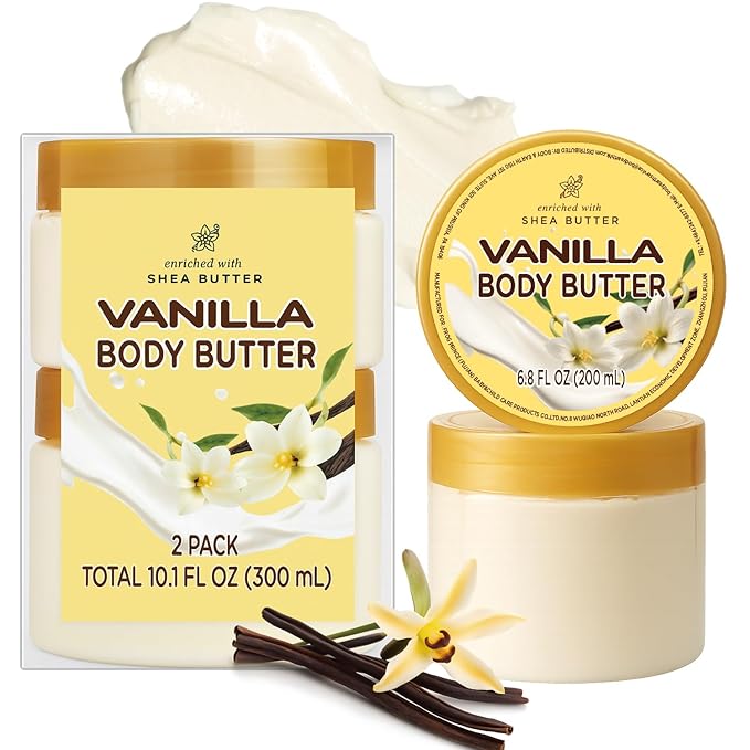 Vanilla Body Butter, Shea Body Butter for Women Dry Skin, Natural Vanilla Lotion for Body Care Smell Good-3.4 floz+6.8 floz(100ml+200ml)