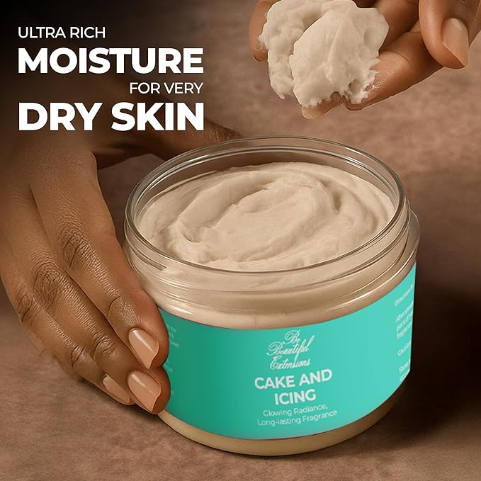 body butter cake and icing scent long -lasting fragrance,hydrate skin jojoba oil and more 8oz