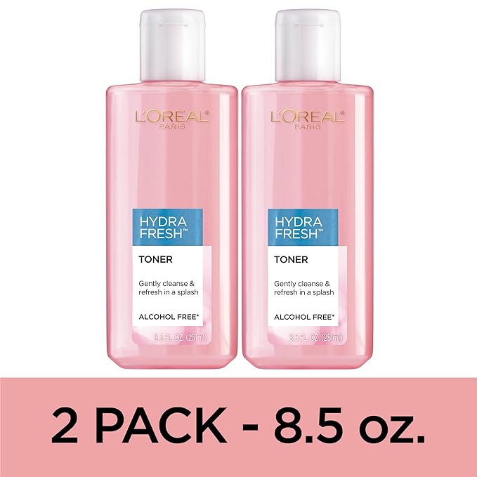 L'Oreal Paris Skincare HydraFresh Toner Face Toner with Pro-Vitamin B5 for a Smoother, Brighter Complexion, 2 Count