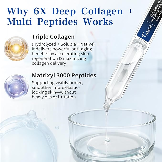 6X Collagen Peptides Serum, Anti-Aging Hydrating Serum for Plump & Firm - Looking Skin, Peptides Serum for Face - Fine Lines & Wrinkles & Radiance, with Multi Peptide and Deep Collagen(1.5 ml*30)