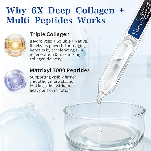 6X Collagen Peptides Serum, Anti-Aging Hydrating Serum for Plump & Firm - Looking Skin, Peptides Serum for Face - Fine Lines & Wrinkles & Radiance, with Multi Peptide and Deep Collagen(1.5 ml*30)