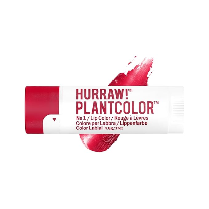 Hurraw! Plantcolor Lip Color No. 1: Red shade. Highly pigmented tinted balm and lipstick alternative. Vegan and all-natural. Easy application. Buildable. First of its kind. Made in USA