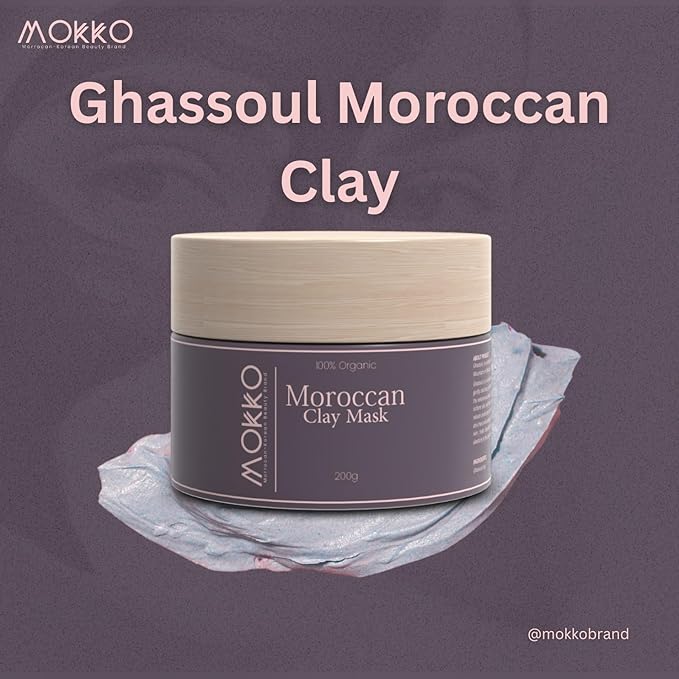 Mokko Moroccan Active Clay Mask – 100% Pure Ghassoul Clay | Detoxifying Face, Hair & Body Mask – Deep Cleansing, Oil Control & Skin Firming – 200g