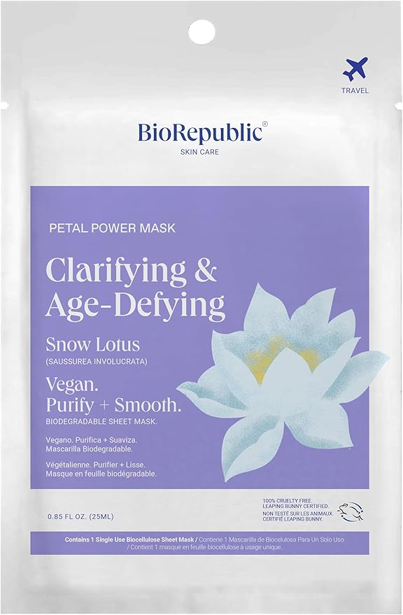 BioRepublic Clarifying & Age-Defying Petal Power Sheet Mask | Hydrates, Brightens, & Reduces Swelling and Redness | Organic Biocellulose Masks with Age-Fighting Antioxidants | Pack of 3