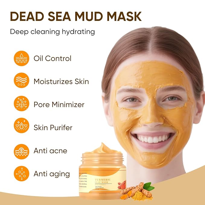 Clay Mud Face Mask for Women,Turmeric VC Dead Sea Mud Facial Mask Skincare,Deeping Cleansing,Oil Control,Hydrating Face Cleaning Clay Masks for All Skin Types (4.2OZ)
