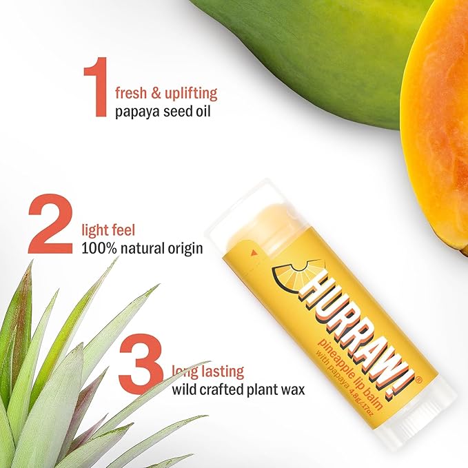 Hurraw! Pineapple Lip Balm: Organic, Certified Vegan, Cruelty and Gluten Free. Non-GMO, 100% Natural Ingredients. Bee, Shea, Soy and Palm Free. Made in USA