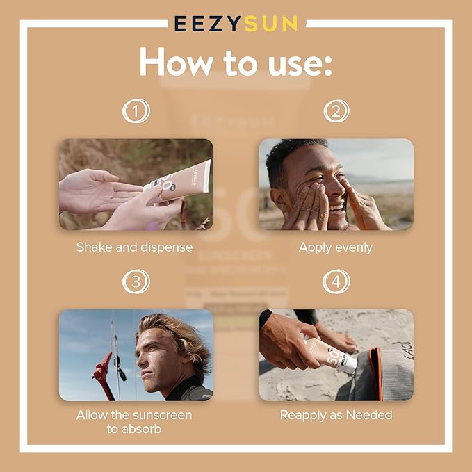 EEZYSUN Mineral Sunscreen SPF 50 - Non-Greasy, Weightless, Sweat-Resistant, Vegan & Reef-Safe Mineral Based Sunscreen for Face and Body with Aloe Vera, UVA/UVB Protection - All Skin Types - 3.3 fl oz