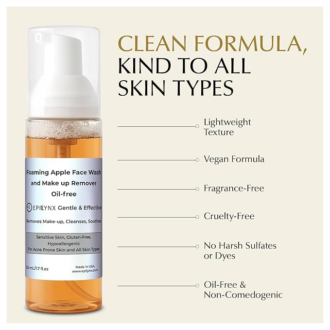 Epilynx Vegan Foaming Facial Cleanser - Makeup Remover Face Wash for Acne Prone, Dry, and Sensitive Skin - Oil-Free, Clean, and Soft Face Cleanser for Women and Men - 50ML 1.7 Fluid Ounce, Travel Size